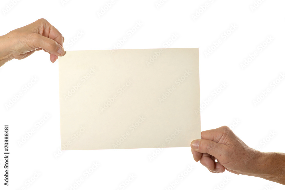 Hands holding blank paper Hands holding blank paper