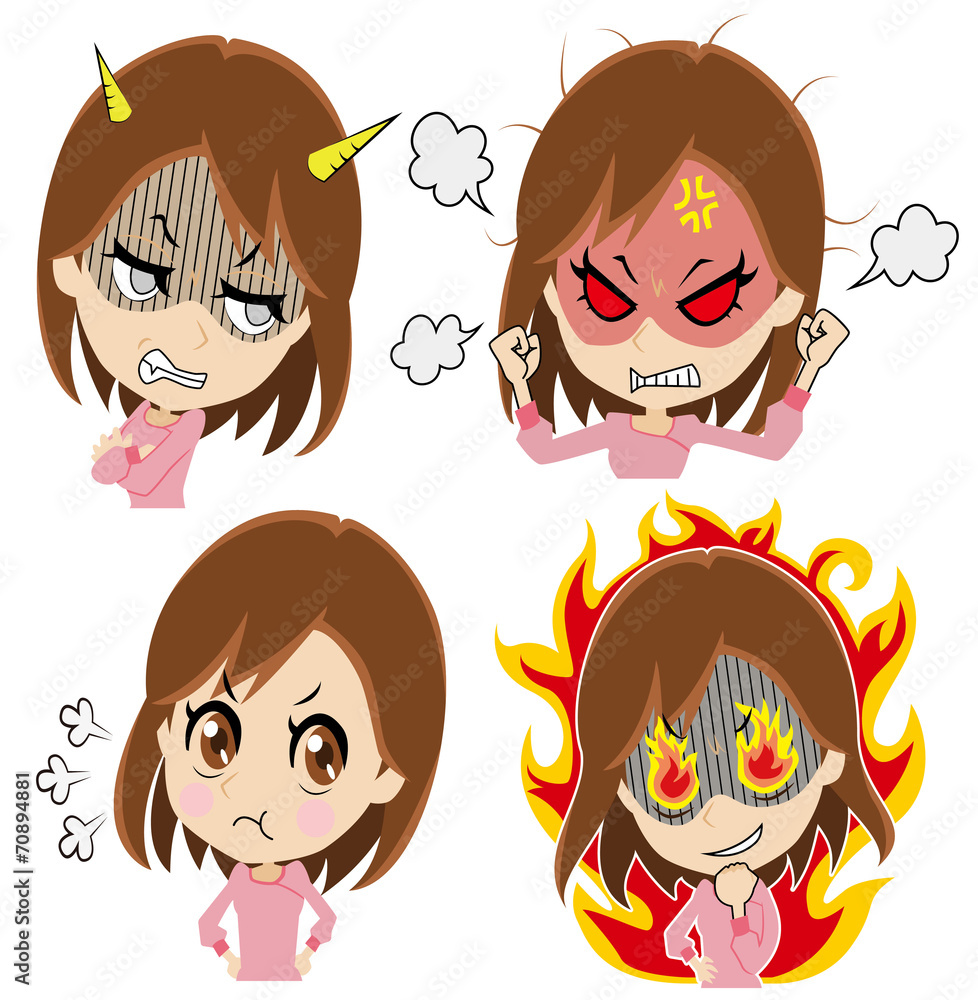 気性の激しい若い女性セット Stock ベクター Adobe Stock