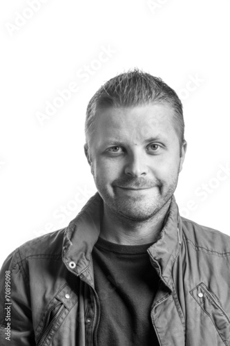 Model in studio, black and white