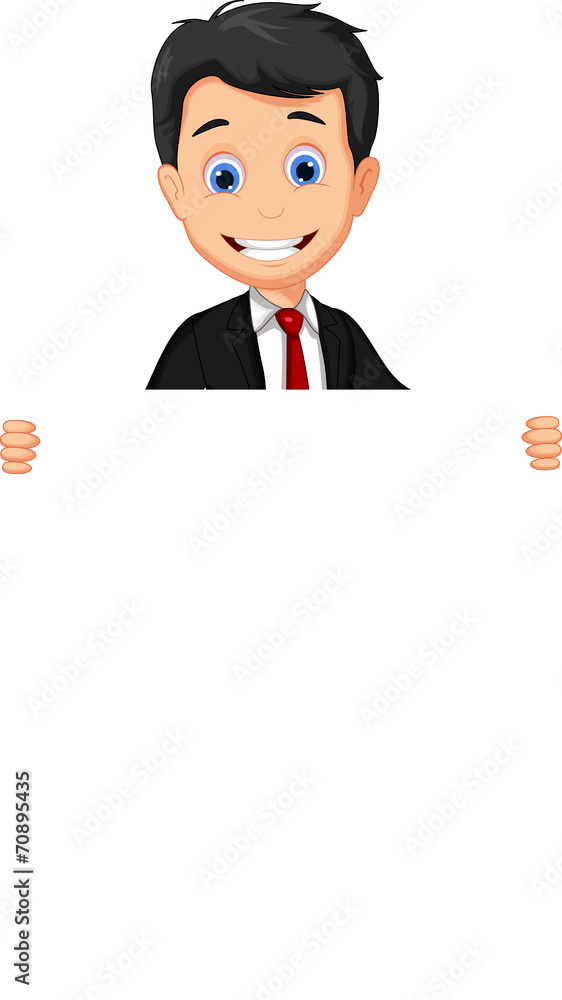 business man cartoon holding blank sign business man cartoon holding blank sign