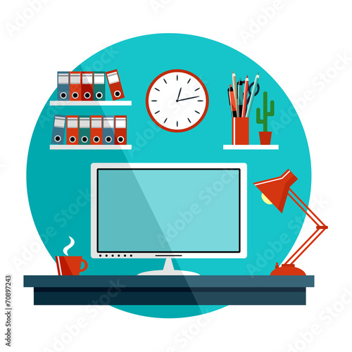 Flat vector illustration with office things, equipment