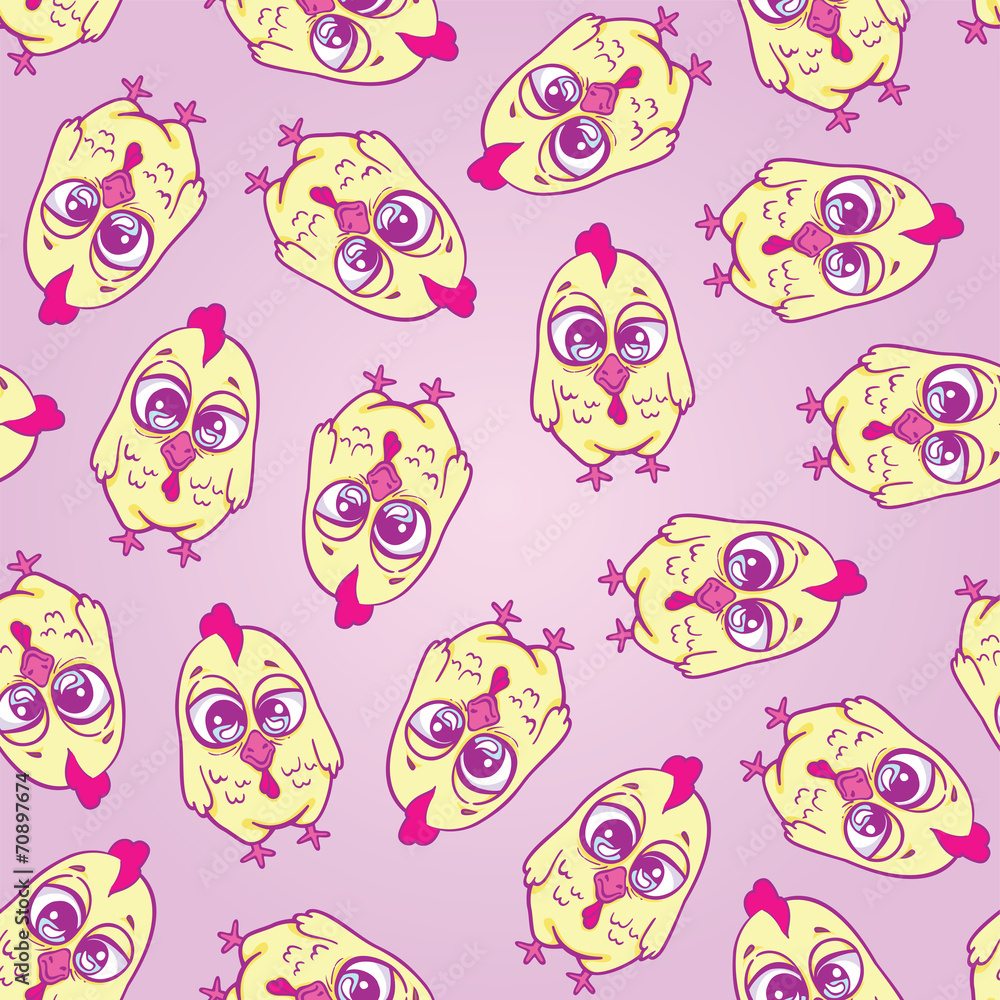Seamless texture with funny cartoon chicken. Seamless texture with funny cartoon chicken.