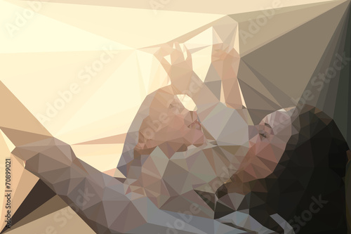 Mom and child portrait vector geometric illustration