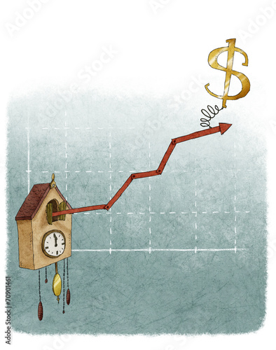 Financial growth chart cuckoo clock dollar