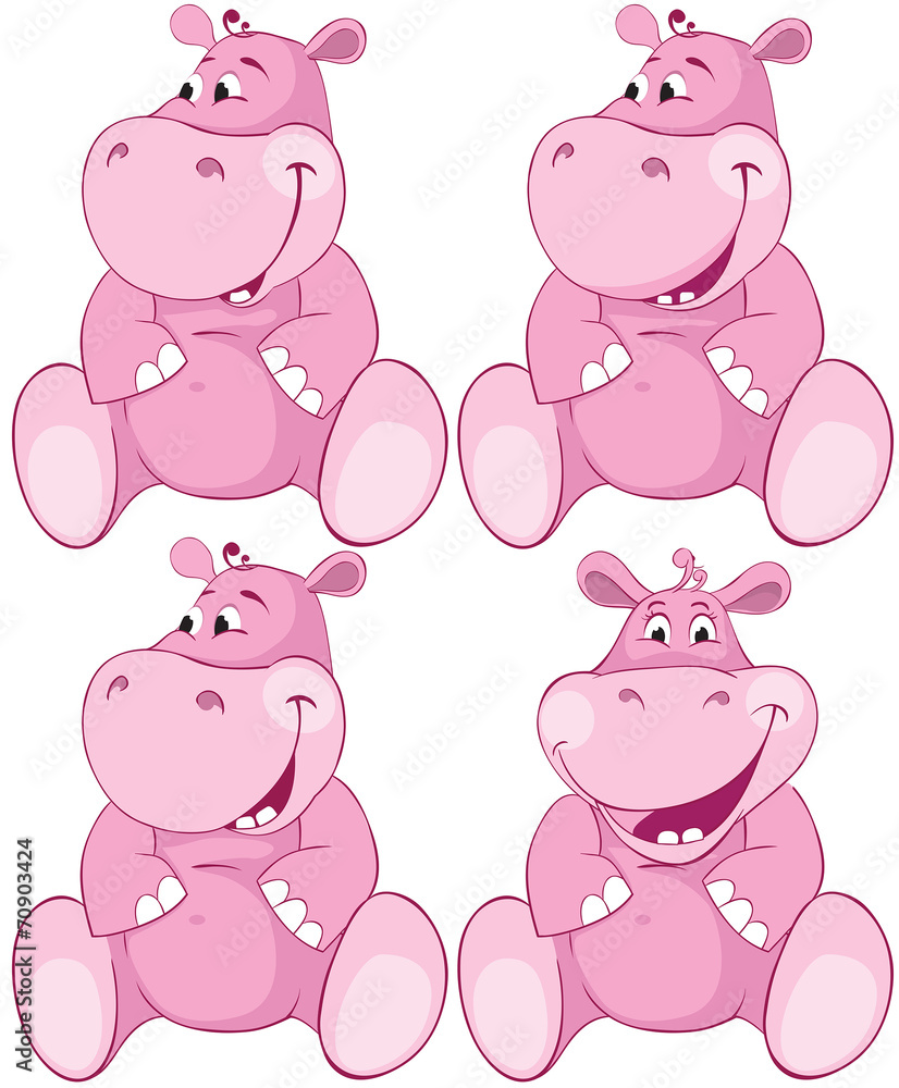 Set of pink hippopotamus - first teeth Set of pink hippopotamus - first teeth