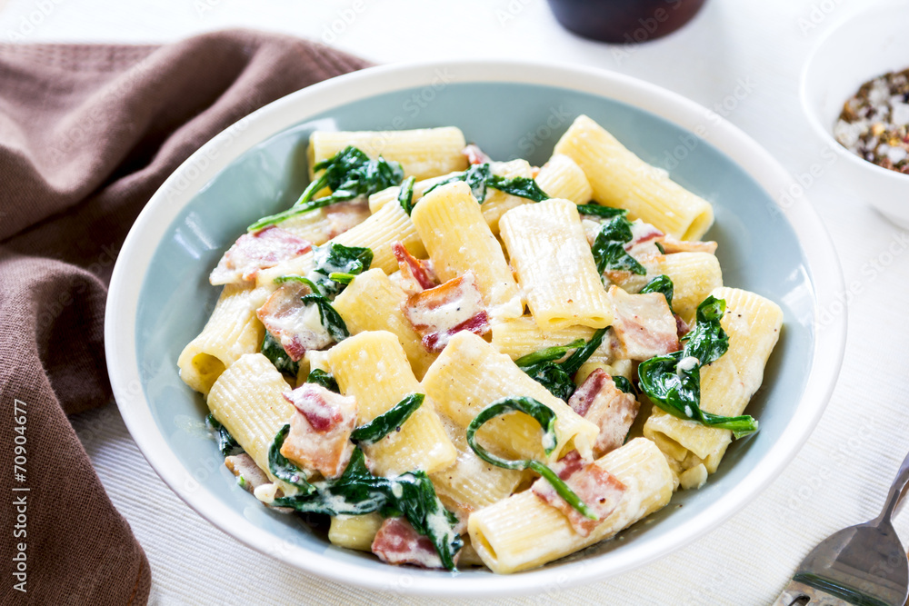 Pasta with Bacon and Spinach cream sauce Pasta with Bacon and Spinach cream sauce