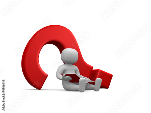 3d small people - sitting next to a question mark.