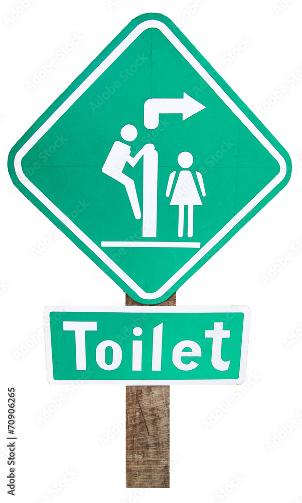green sign toilet on wood