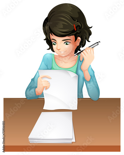 A woman answering the testpapers