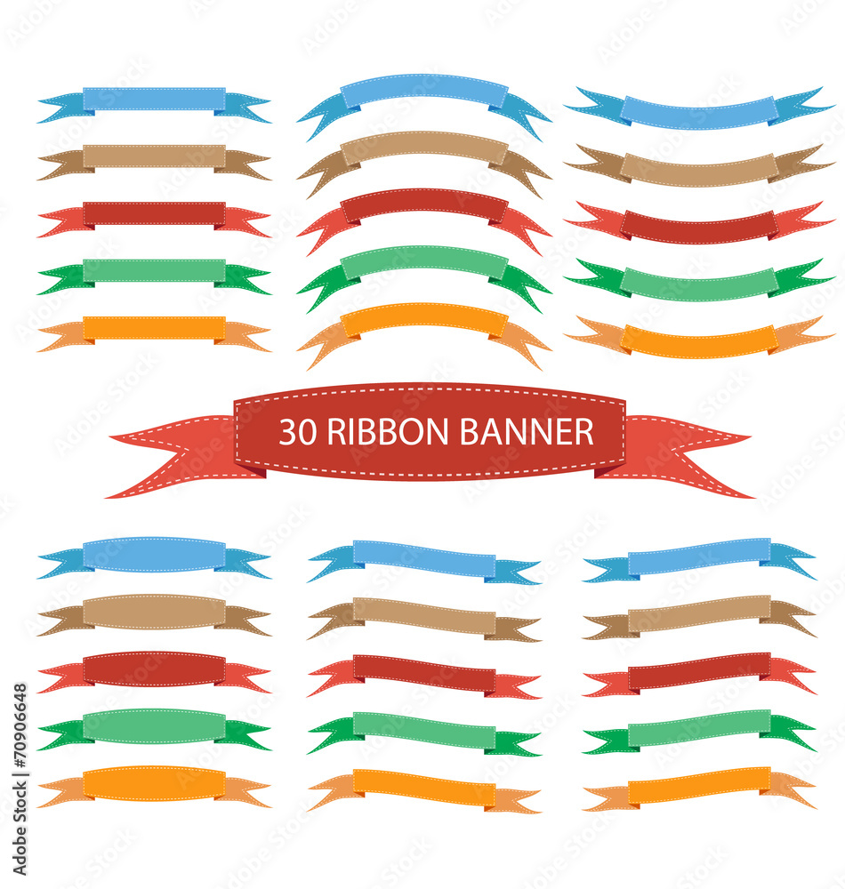 Set of ribbon banner flat color  vector illustration