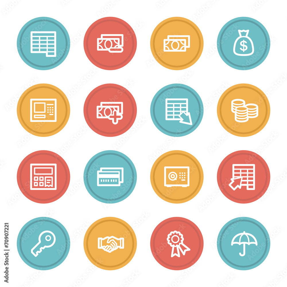 Finance and Banking web icons, color circle buttons Finance and Banking web icons, color circle buttons