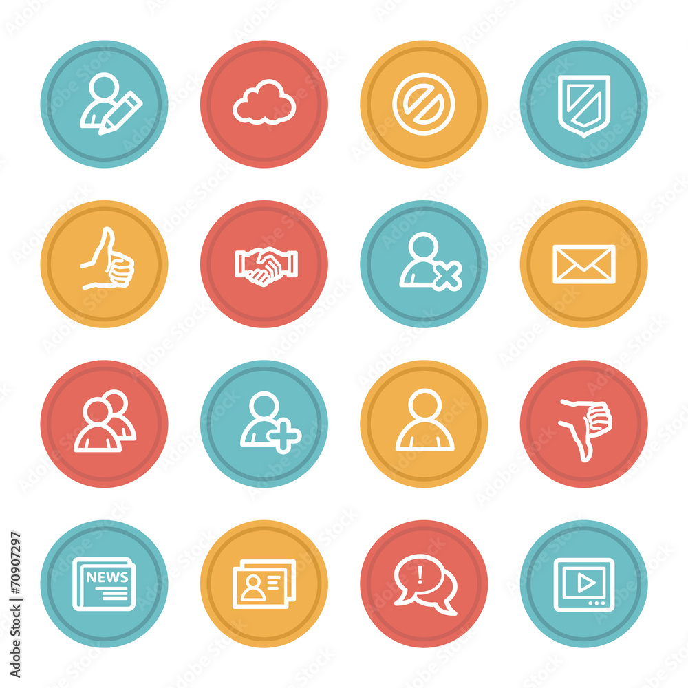 Community. Social media web icons, color circle buttons Community. Social media web icons, color circle buttons