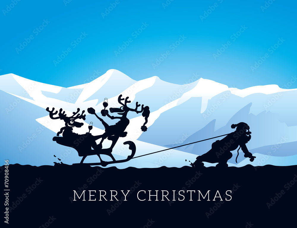 Silhouette Weihnachtsmann zieht Schlitten mit Rentieren Stock-Vektorgrafik  | Adobe Stock