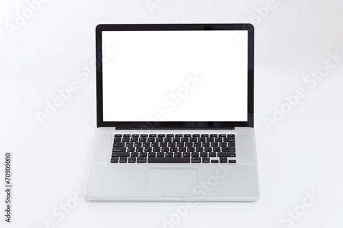 Blank screen laptop computer isolated on white background