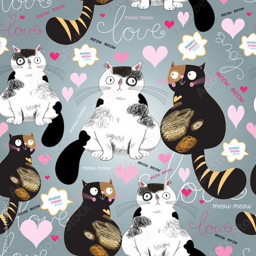bright pattern with enamored cats