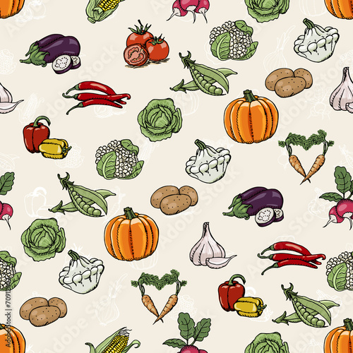 Seamless diagonal pattern with colored vegetables