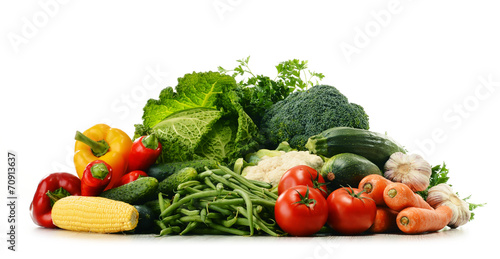 Variety of fresh organic vegetables isolated on white