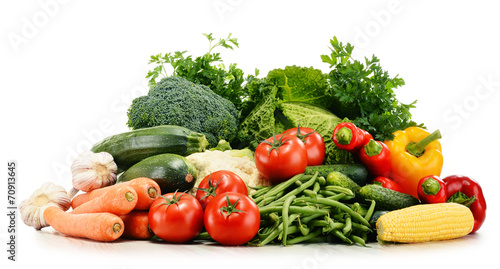Variety of fresh organic vegetables isolated on white