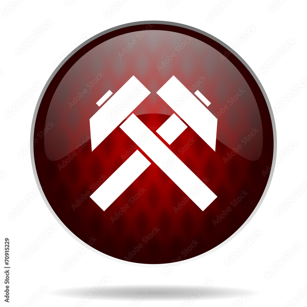 mining red glossy web icon on white background. mining red glossy web icon on white background.