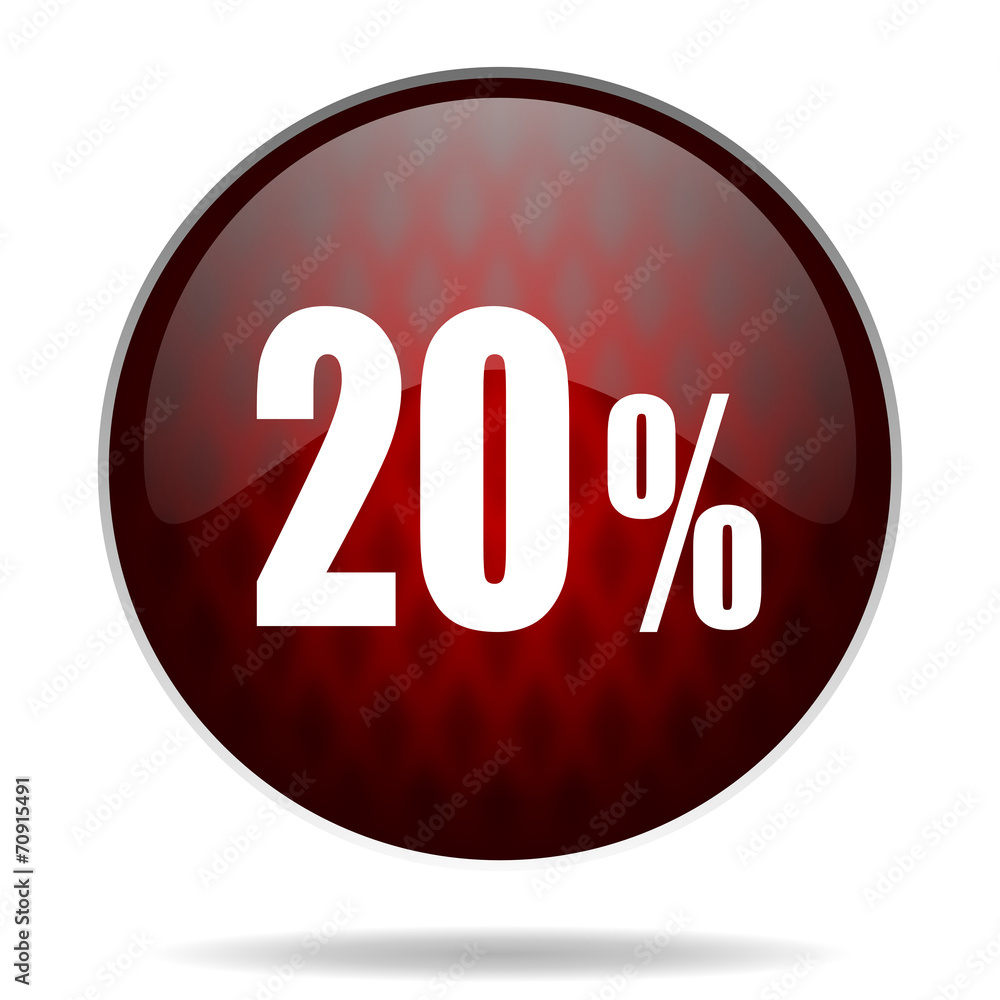 20 percent red glossy web icon on white background. 20 percent red glossy web icon on white background.