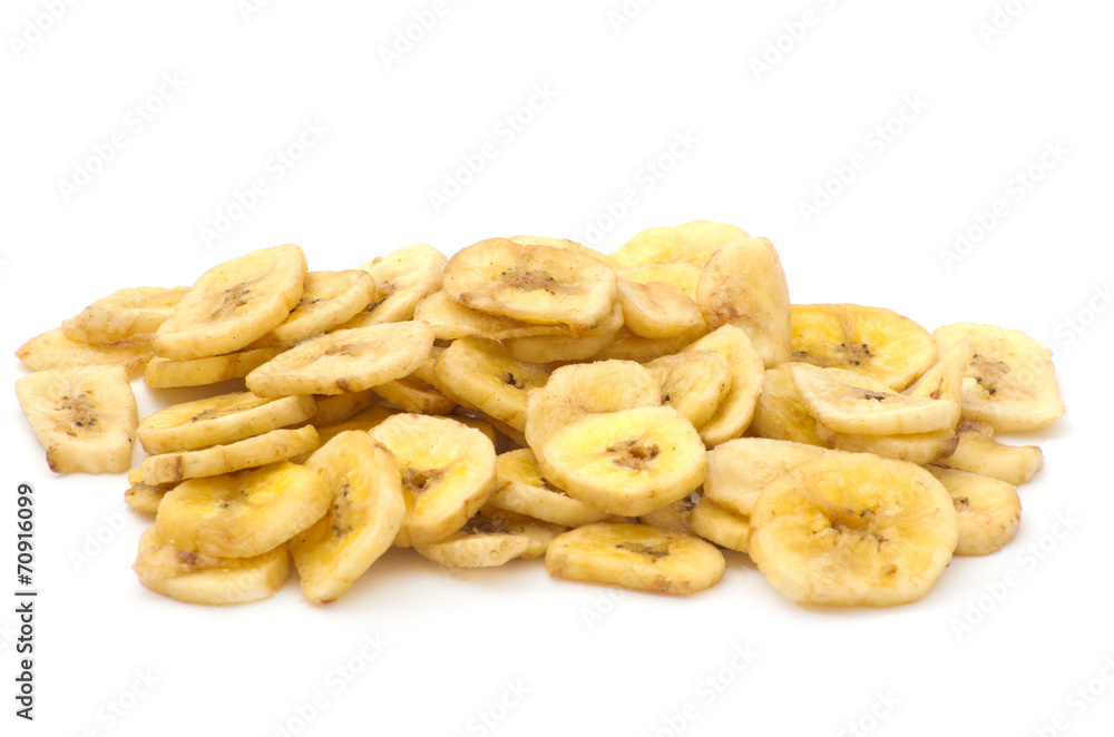 a pile of banana chips on white background a pile of banana chips on white background