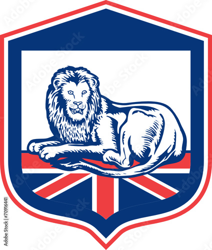 Lion Lying British Flag Shield Retro
