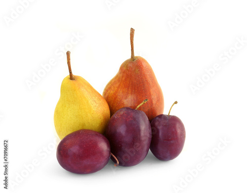 three plums and two pears