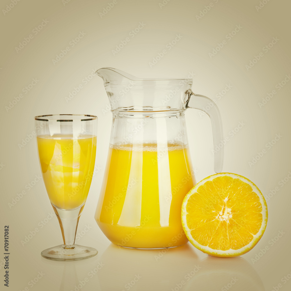 Orange juice and slices of orange Orange juice and slices of orange