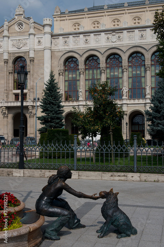 Statue in front of Vigado Concert Hall in Budapest photo