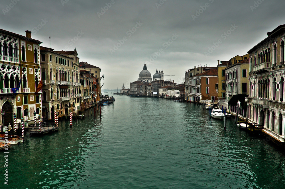Grand Canal of Venice with Dark Grey Sky