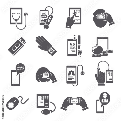 Mobile health icons set black