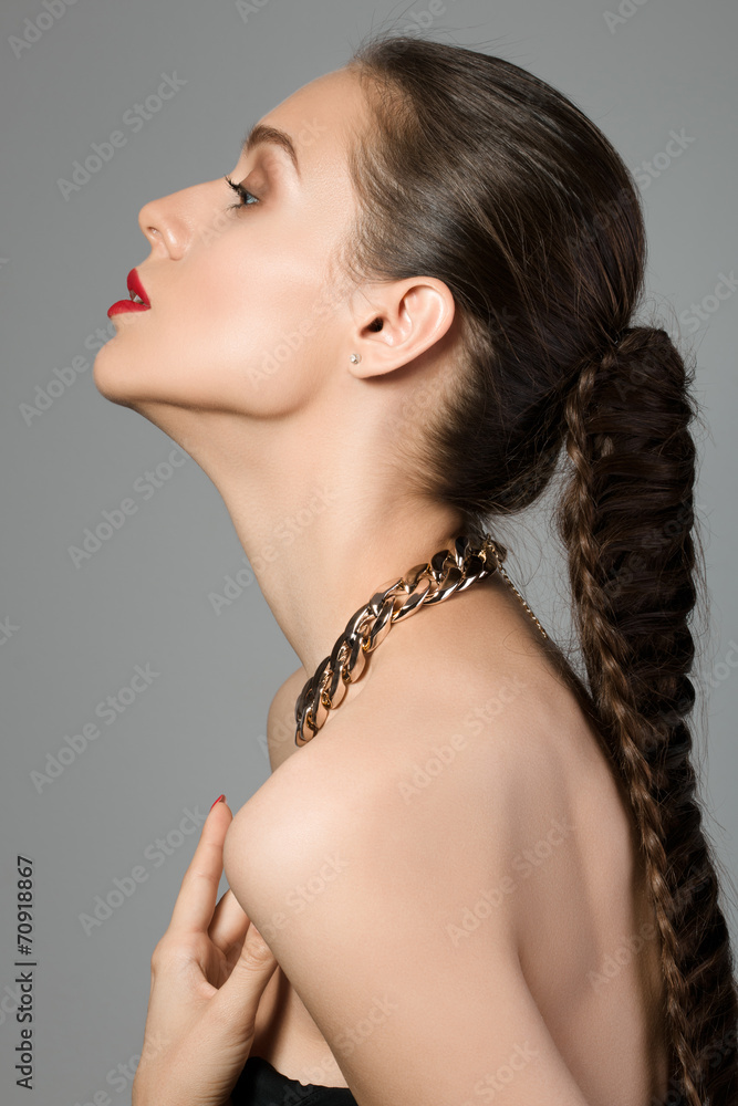 Portrait of young beautiful brunet woman