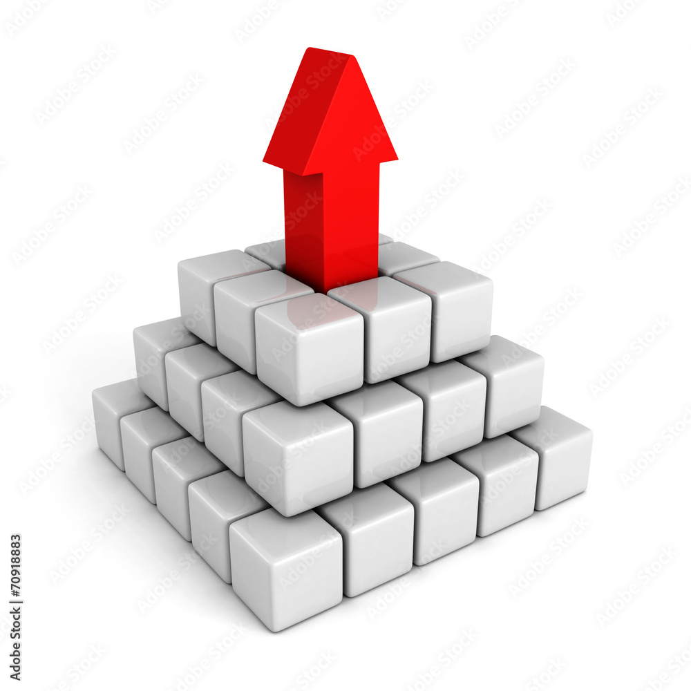 white pyramid with red leader top arrow. success leadership white pyramid with red leader top arrow. success leadership