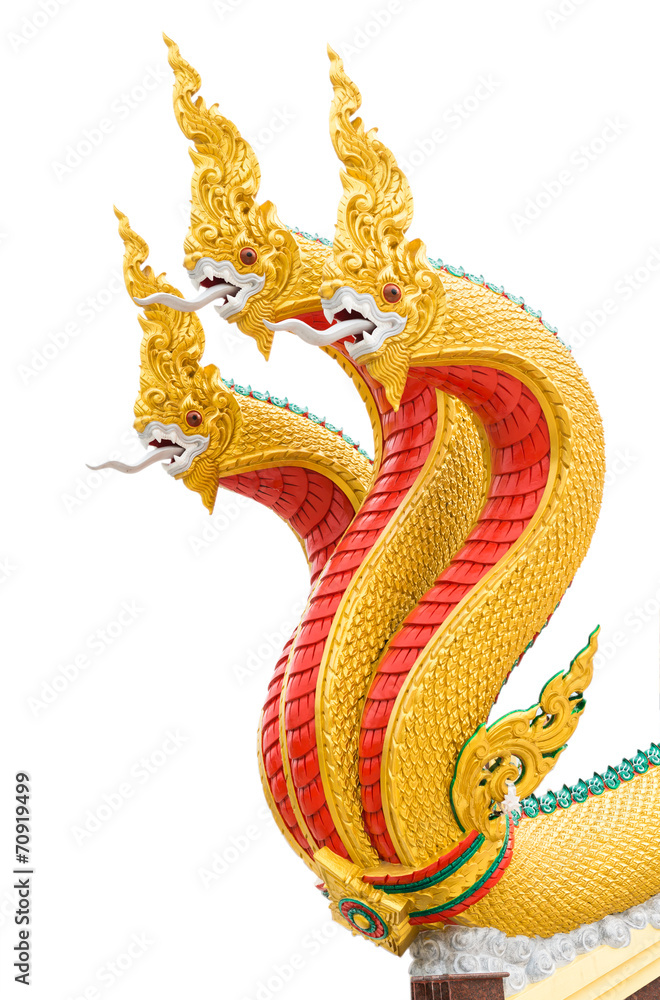 Fototapeta premium three head serpent statue isolated on white background