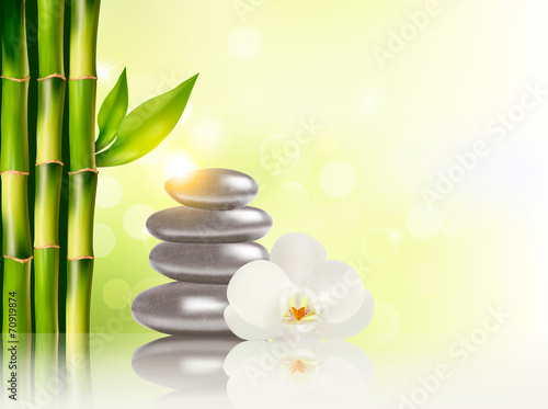 Spa background with bamboo and stones.Vector