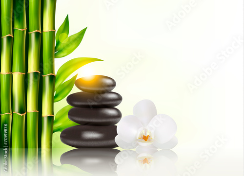 Spa background with bamboo and stones.Vector