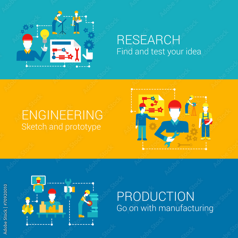 Engineering science research infographics concept flat banners
