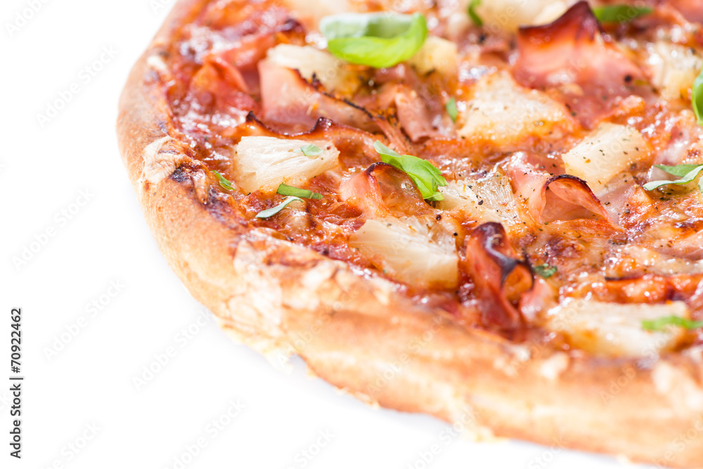 Ham and Pineapple Pizza isolated on white