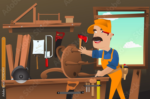 Carpenter working making a chair