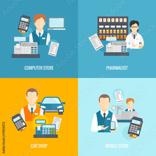 Set icons salesman flat