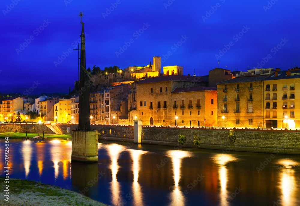 Monument and Suda Castle in evening. Tortosa, Spain