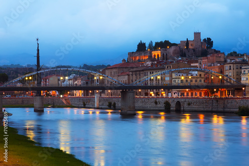 Evening view of Ebro  with bridge and Suda Castle in Tortosa. © JackF