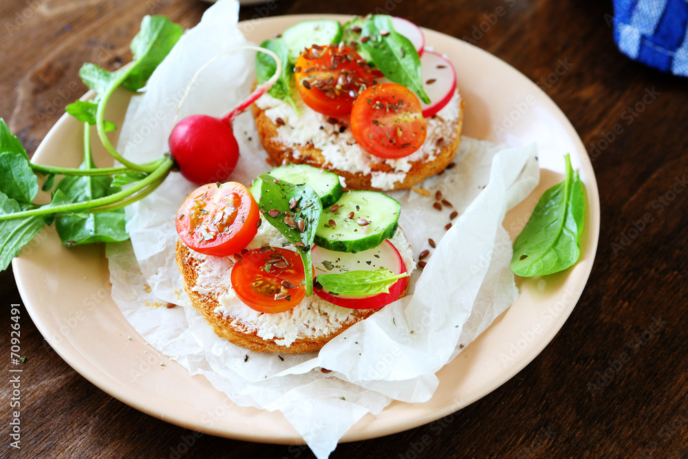 Bruschetta with cheese and vegetables Bruschetta with cheese and vegetables