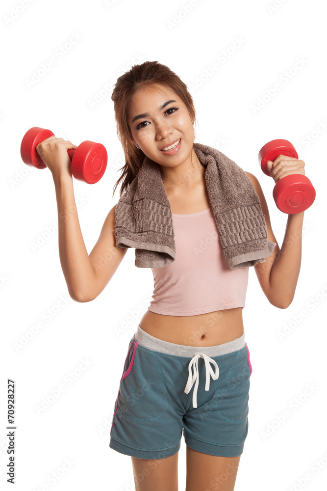 Asian healthy girl workout with dumbbell Asian healthy girl workout with dumbbell
