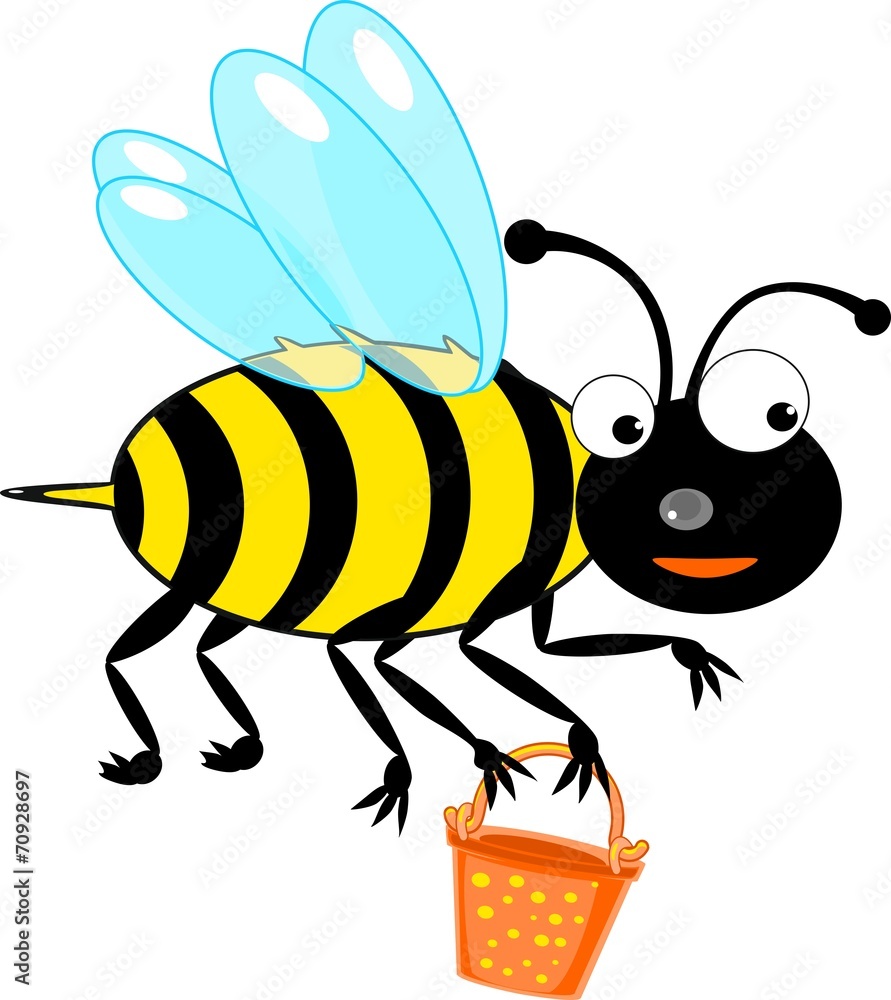 Cute bee with a pot of honey Cute bee with a pot of honey