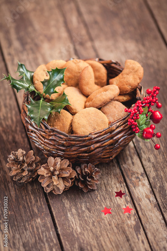 Basket with sweet Christmas cookies