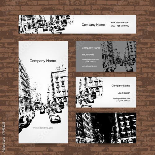Business card, urban design. Street of Barcelona city