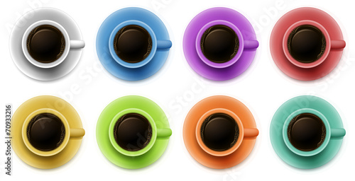Topview of the cups with coffee