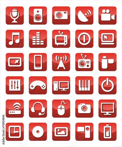 Иконки медиа красные.  Icons media red