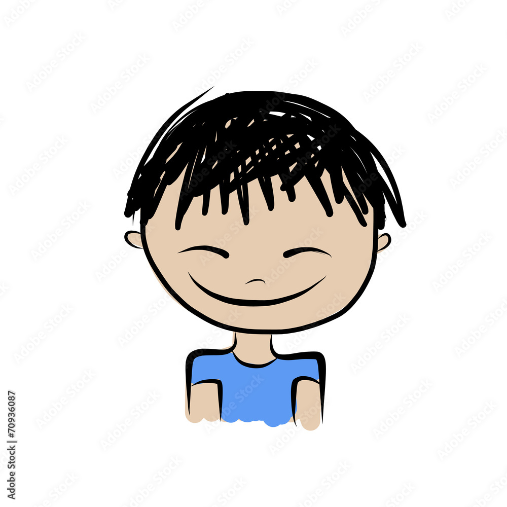 Cute boy smiling, sketch for your design Cute boy smiling, sketch for your design